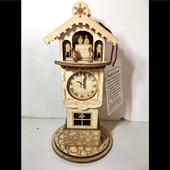 Wooden Clock Tower Xmas Ornament Hidden Images Fun - Picture 1 of 13